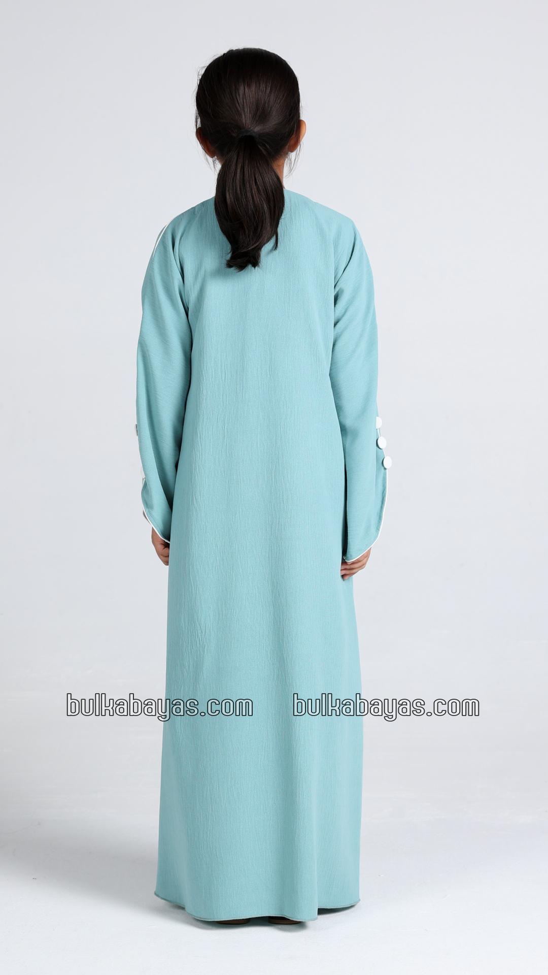Bulk Kids Abaya with White Piping and Show Buttons on the Front and Sleeves 