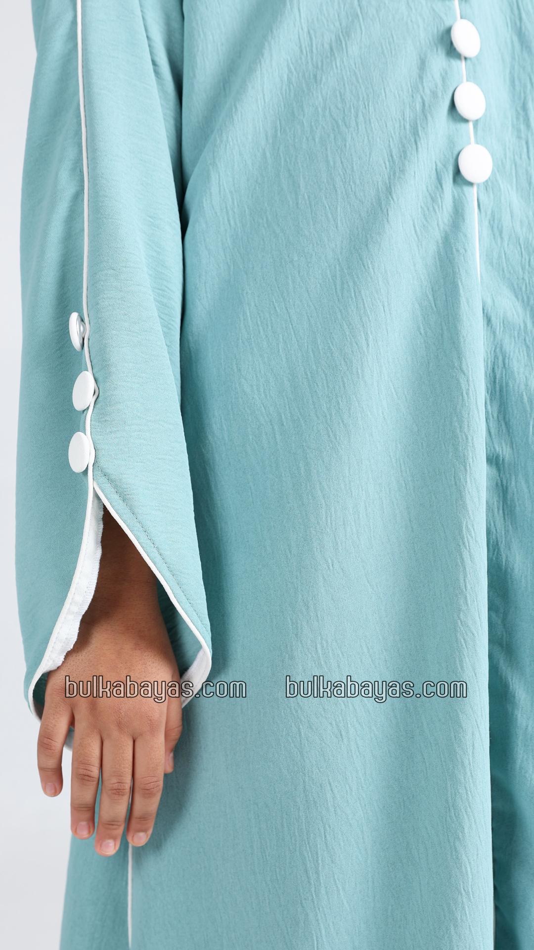 Bulk Kids Abaya with White Piping and Show Buttons on the Front and Sleeves 