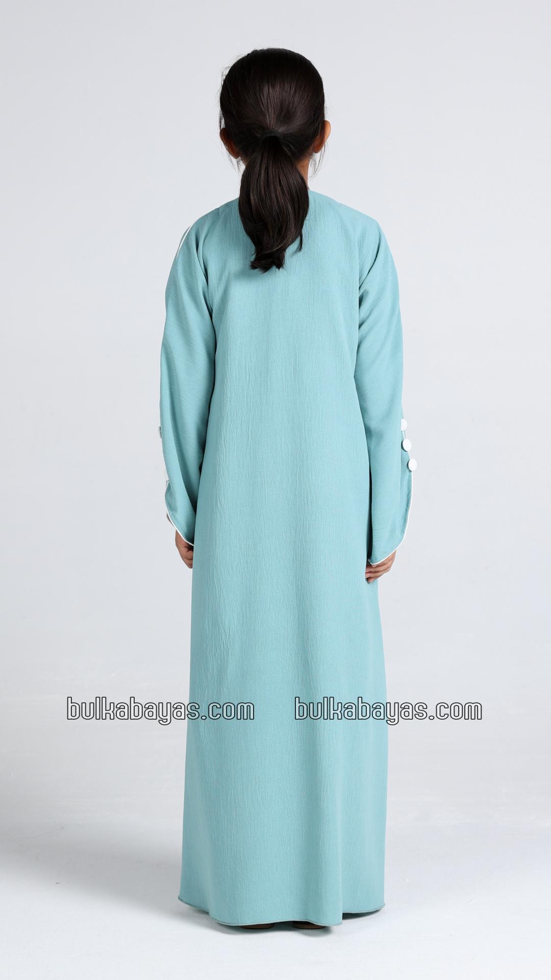 Bulk Kids Abaya with White Piping and Show Buttons on the Front and Sleeves 