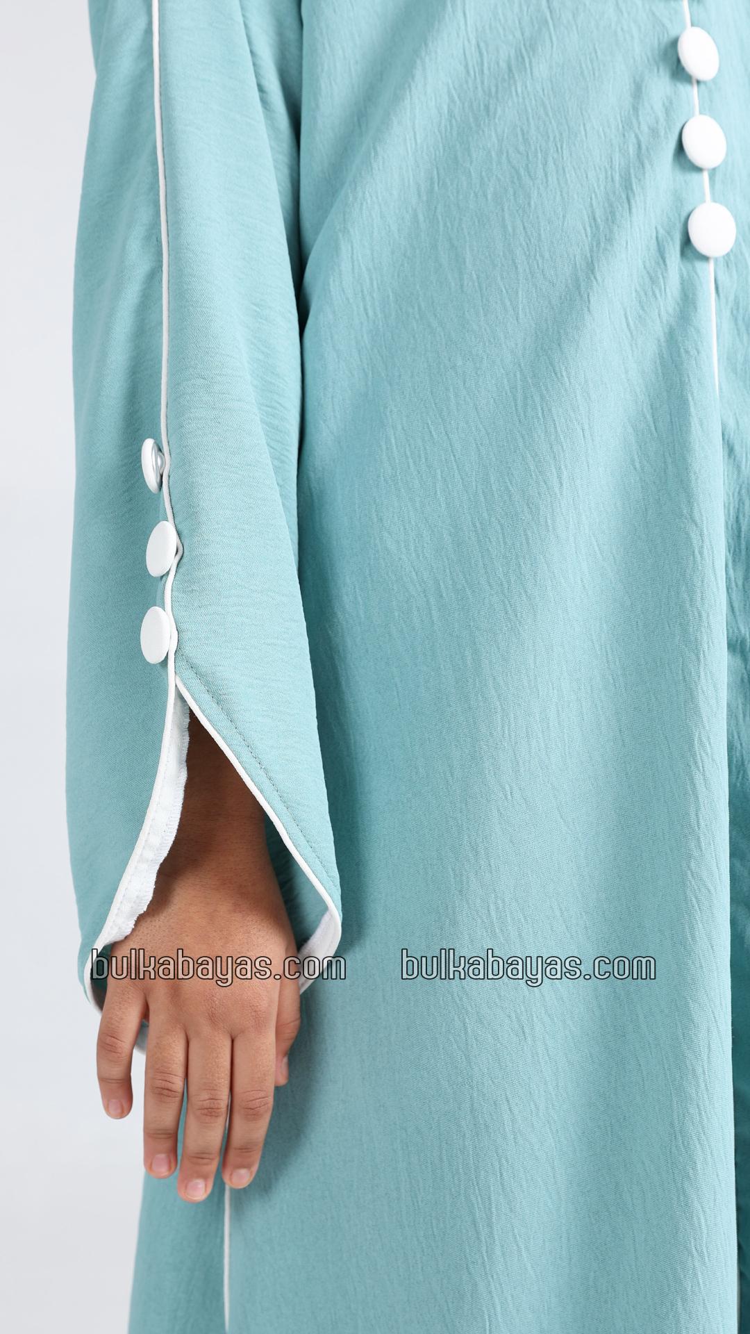 Bulk Kids Abaya with White Piping and Show Buttons on the Front and Sleeves 