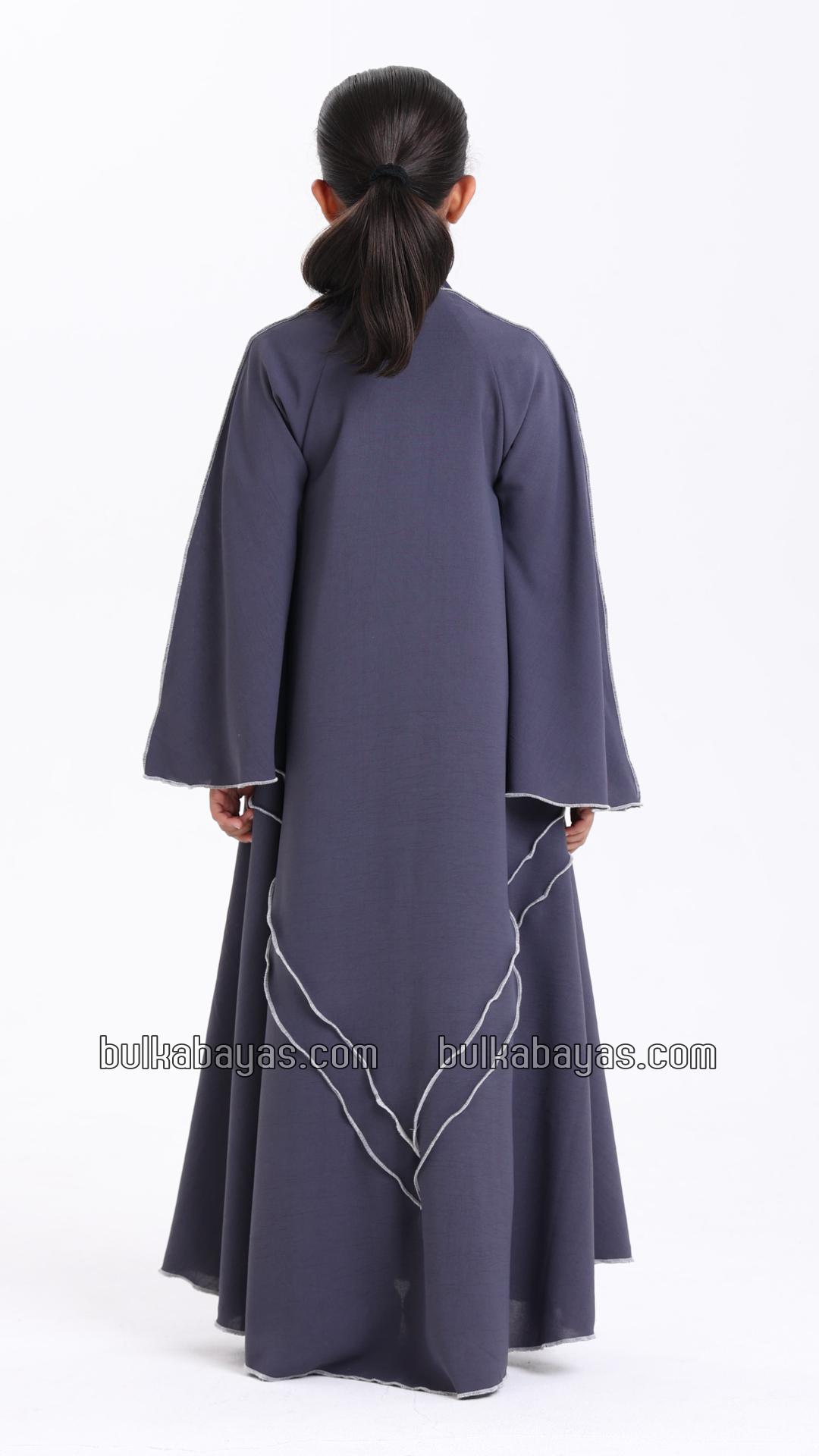 Bulk Kids Modest Dress in Dark Grey with a White Overlock Design on the Front and Sleeves