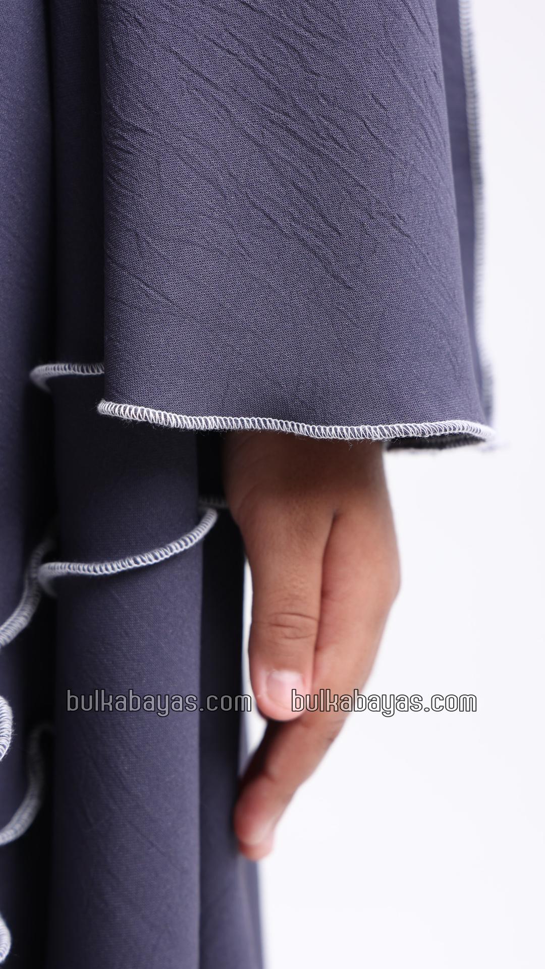 Bulk Kids Modest Dress in Dark Grey with a White Overlock Design on the Front and Sleeves
