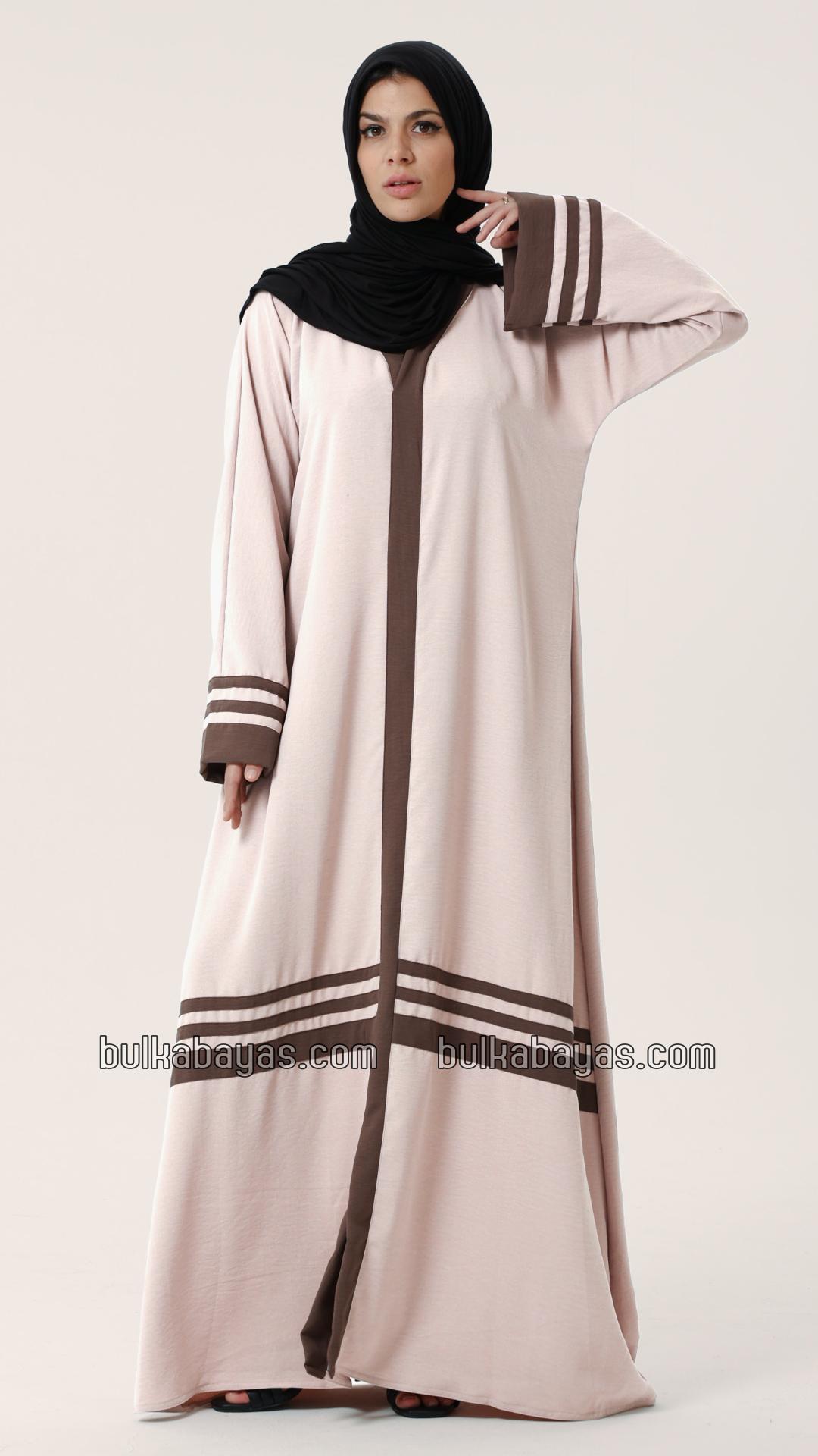 Bulk Trendy Abaya with Band Work on the Front and Sleeves in Almond 