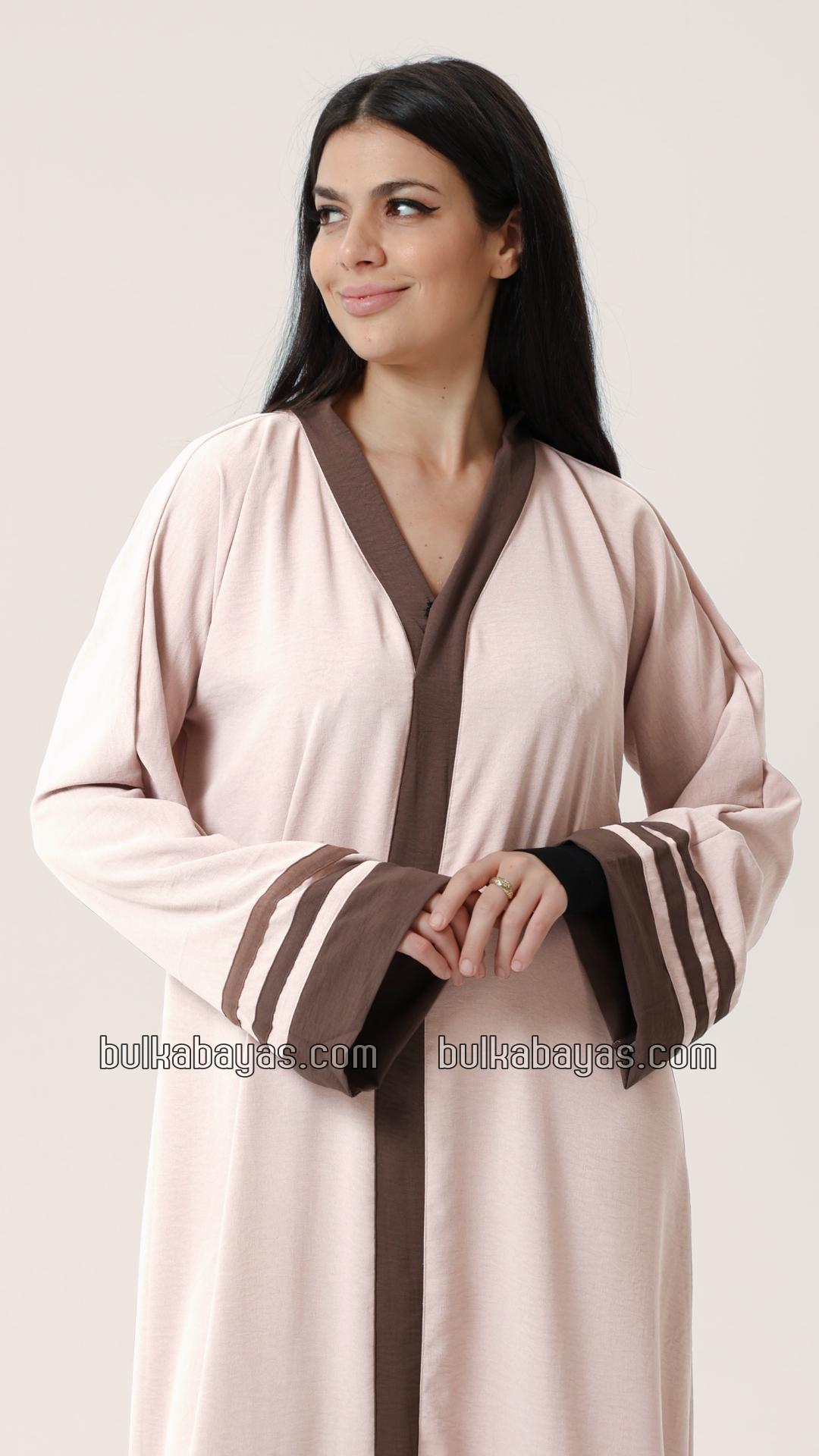 Bulk Trendy Abaya with Band Work on the Front and Sleeves in Almond 