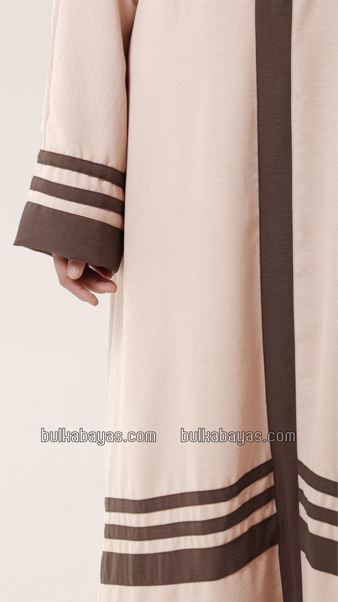 Bulk Trendy Abaya with Band Work on the Front and Sleeves in Almond 