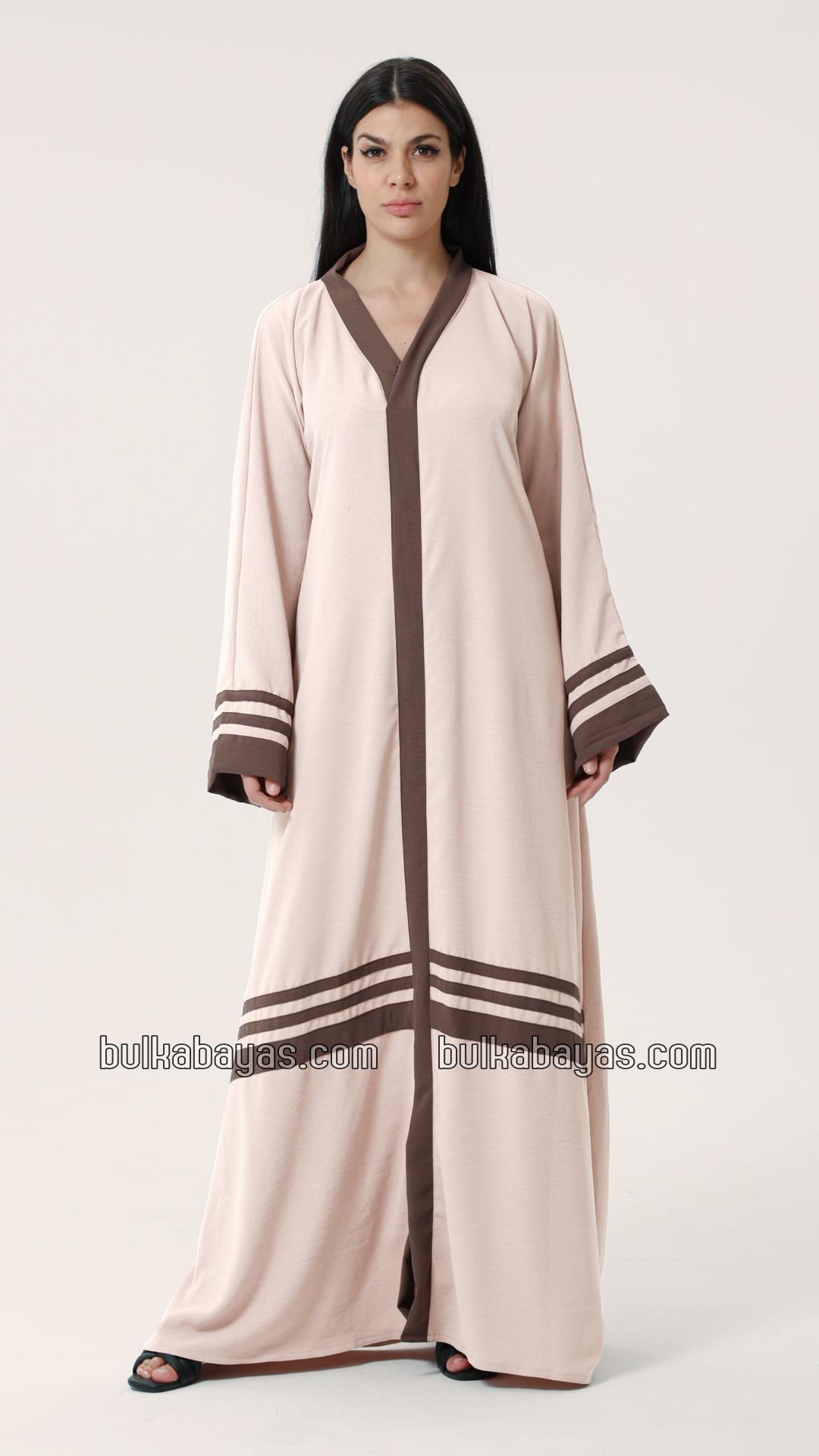 Bulk Trendy Abaya with Band Work on the Front and Sleeves in Almond 