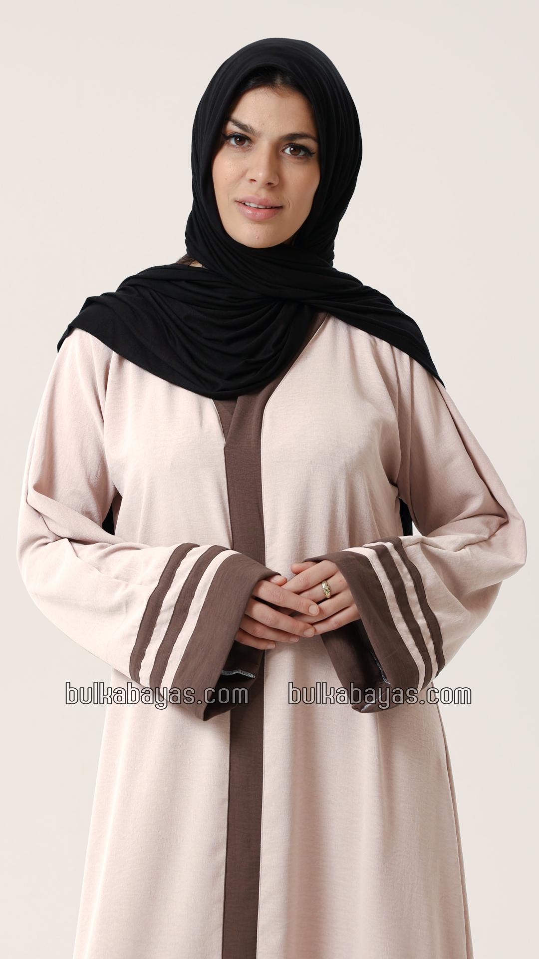 Bulk Trendy Abaya with Band Work on the Front and Sleeves in Almond 