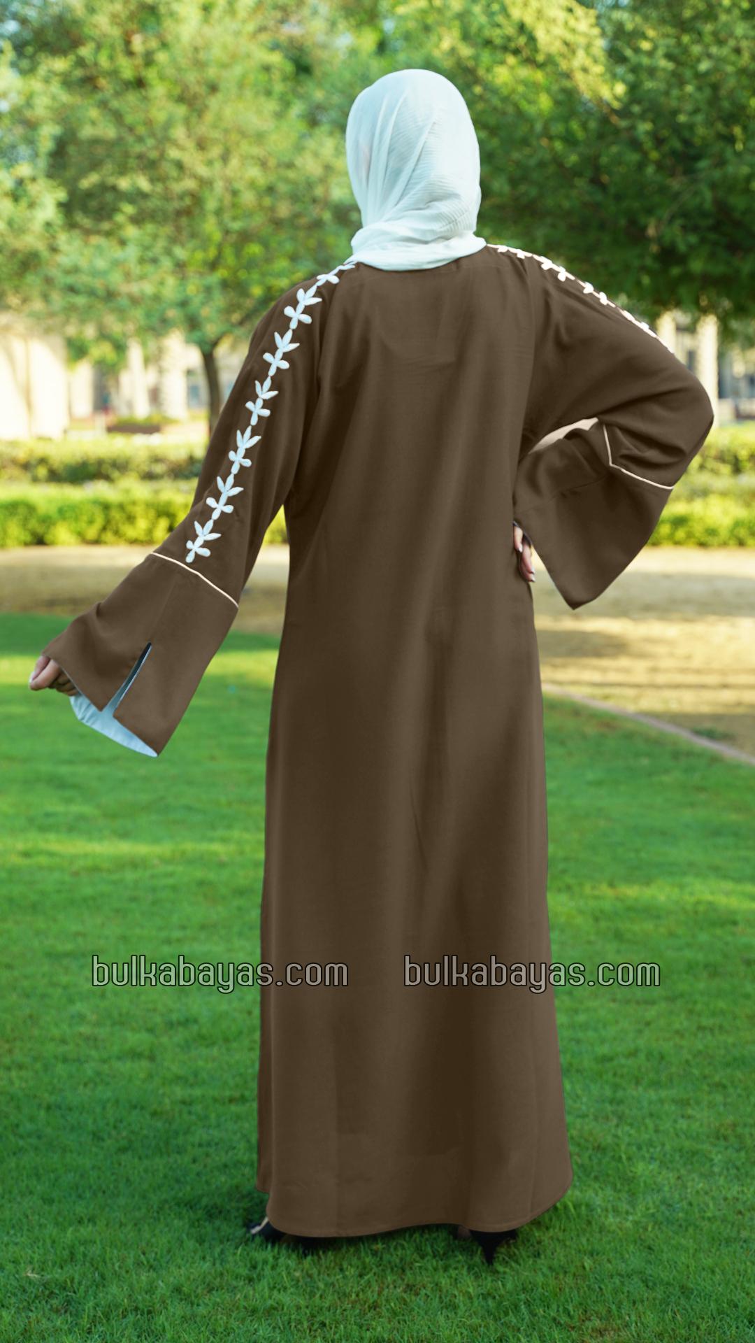 Bulk Brown Abaya with Embroidered Sleeves and Piping Design