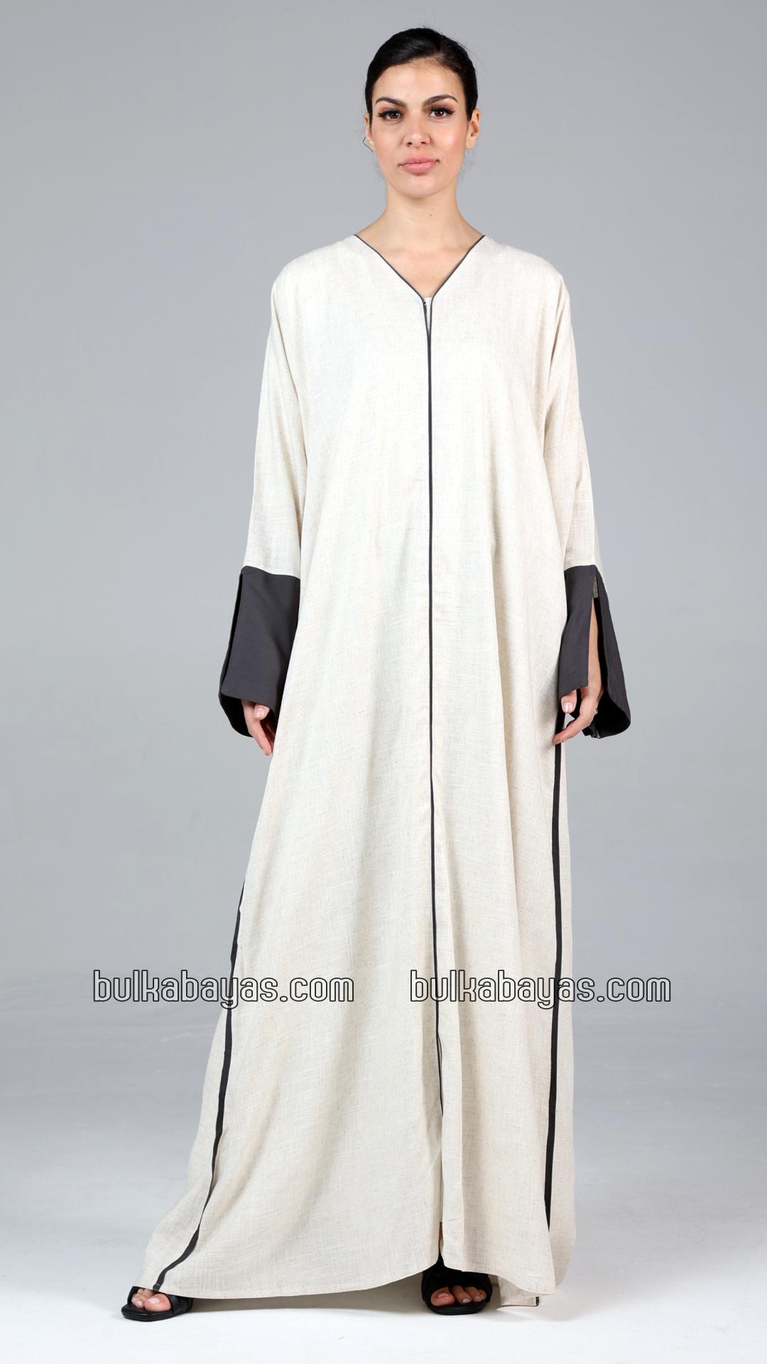 Bulk Stylish Linen Abaya In Off White