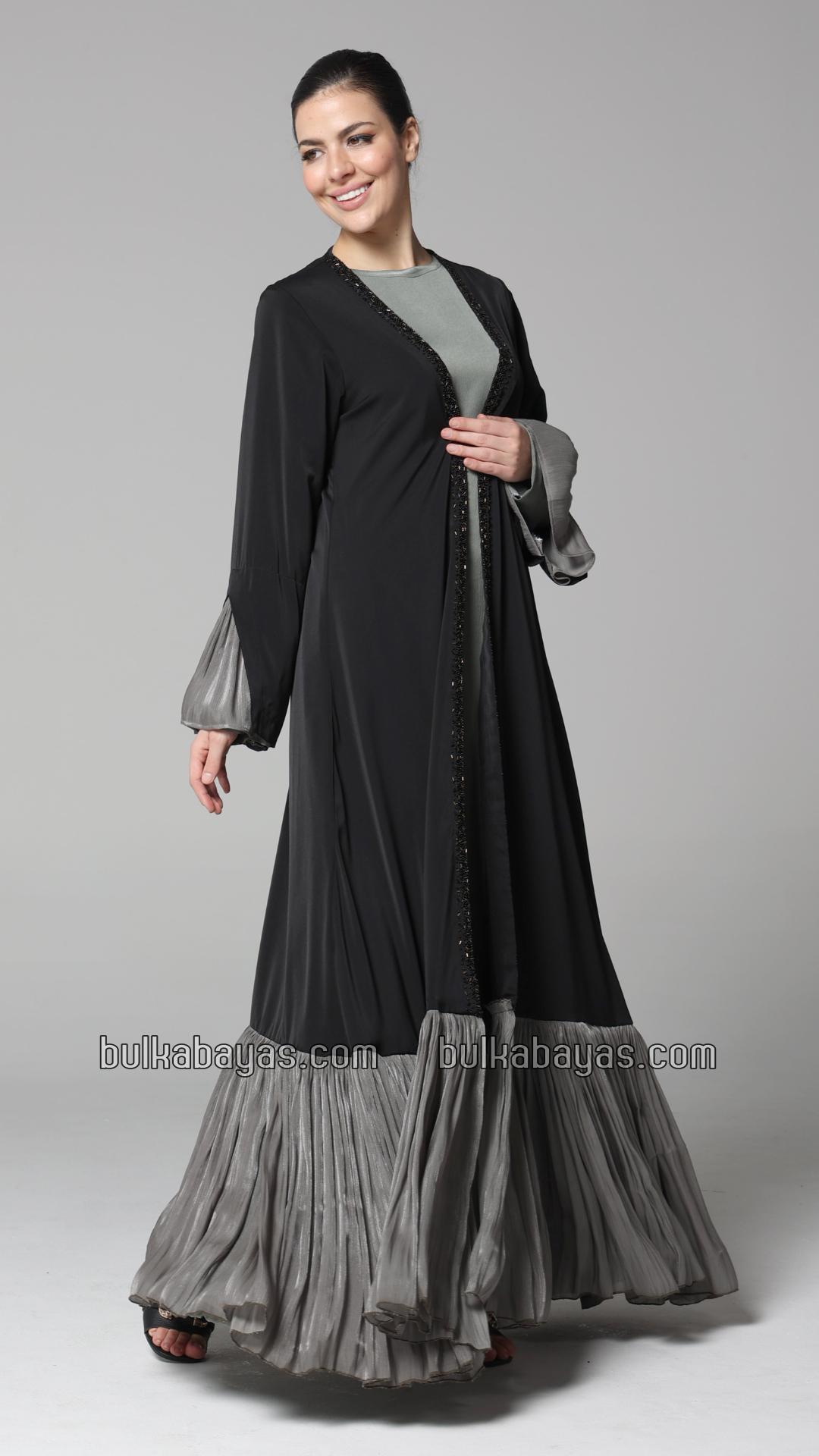 Bulk Black and Olive Grey Shrug Abaya with Handwork