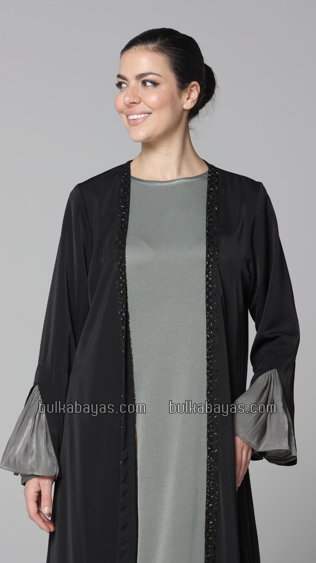 Bulk Black and Olive Grey Shrug Abaya with Handwork
