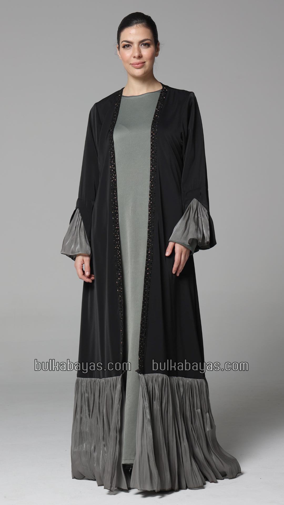Bulk Black and Olive Grey Shrug Abaya with Handwork
