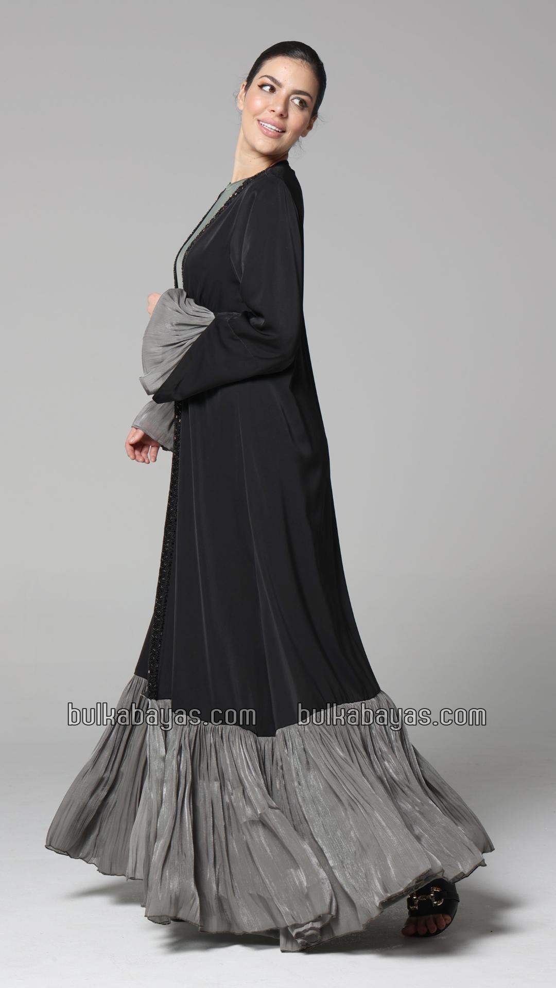 Bulk Black and Olive Grey Shrug Abaya with Handwork
