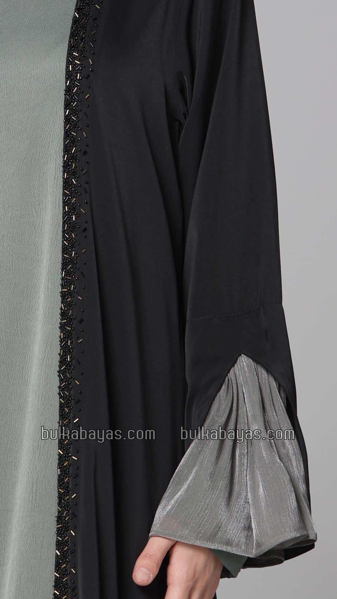 Bulk Black and Olive Grey Shrug Abaya with Handwork