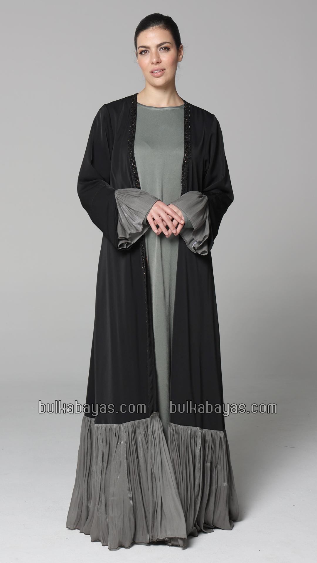 Bulk Black and Olive Grey Shrug Abaya with Handwork