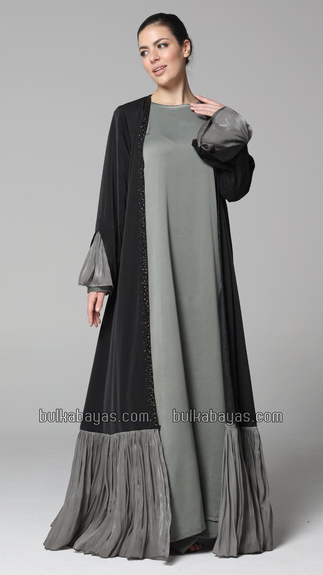 Bulk Black and Olive Grey Shrug Abaya with Handwork