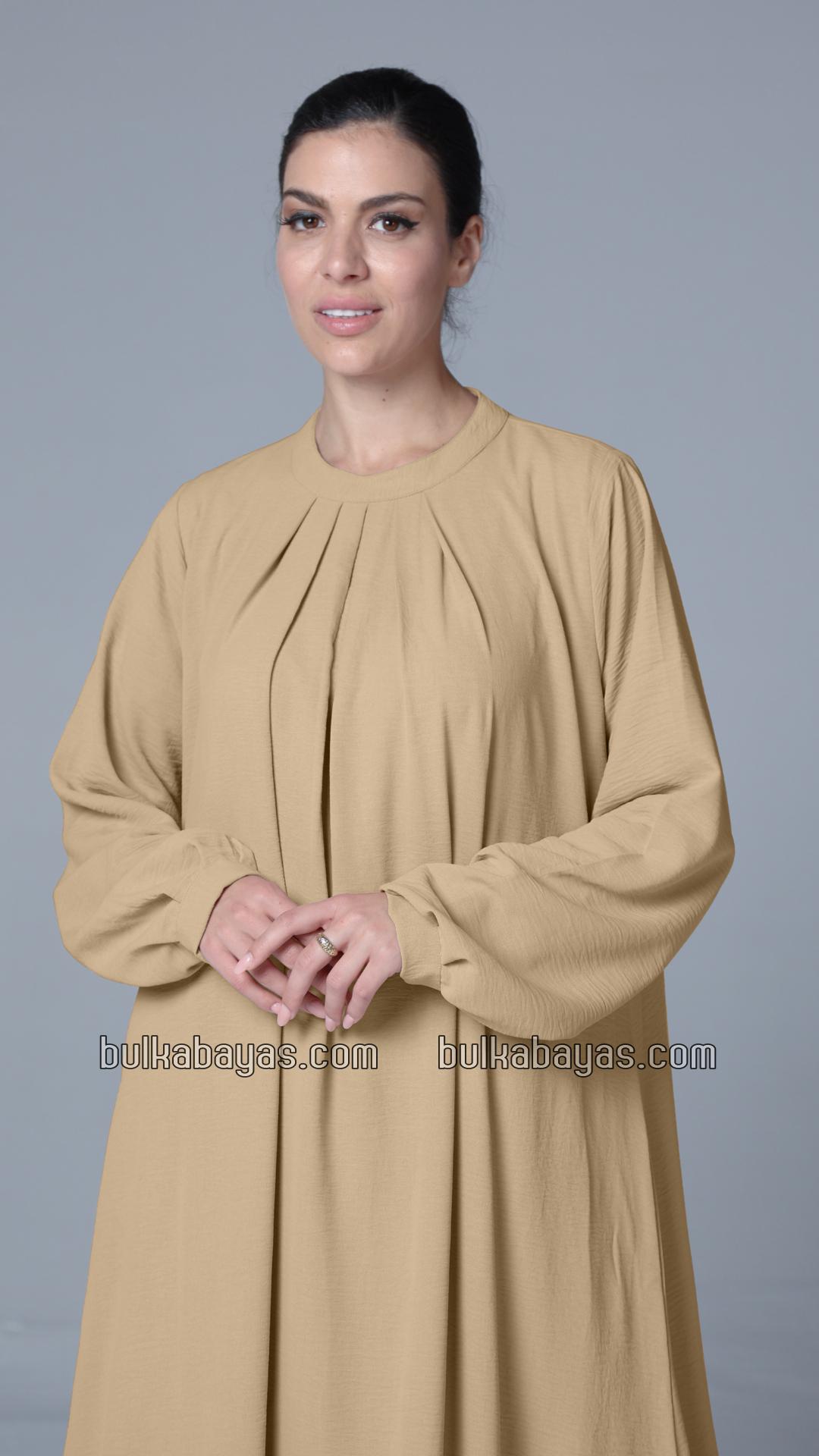 Bulk Simple and Elegant Pleated Abaya in Beige