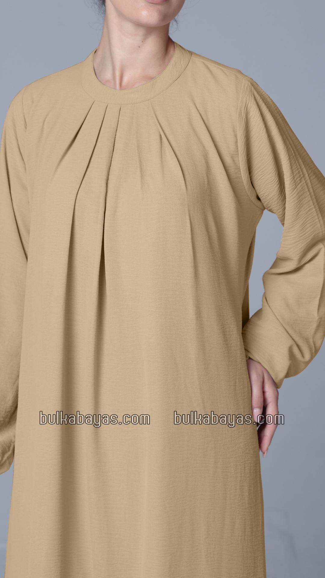 Bulk Simple and Elegant Pleated Abaya in Beige