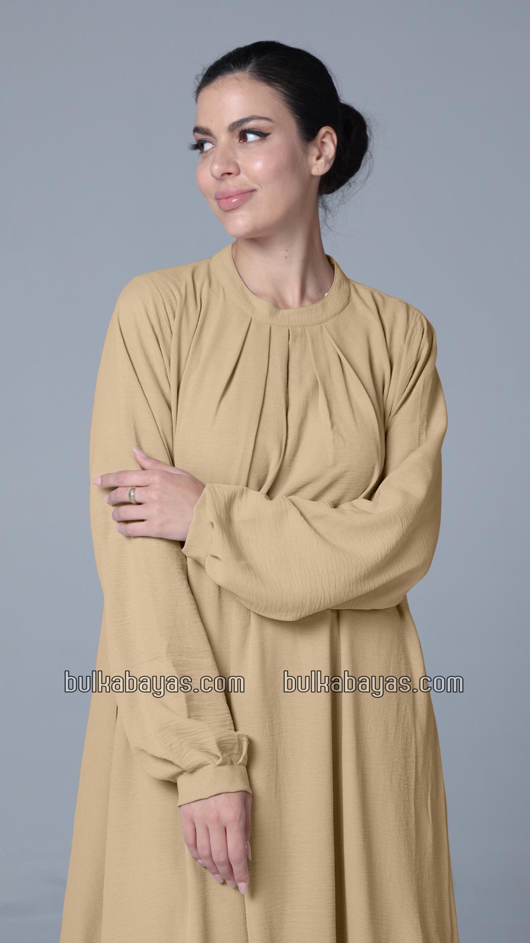 Bulk Simple and Elegant Pleated Abaya in Beige