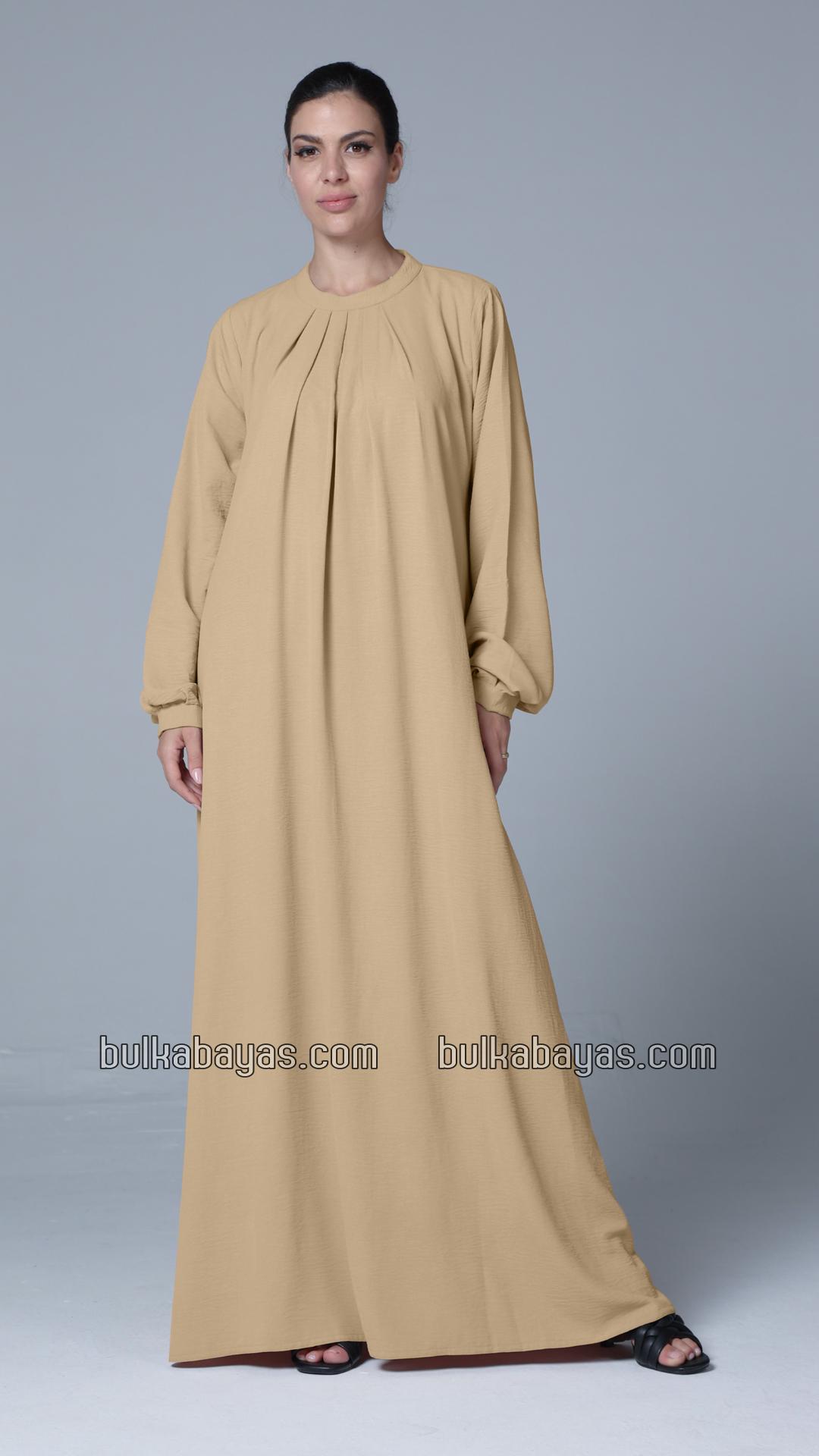 Bulk Simple and Elegant Pleated Abaya in Beige