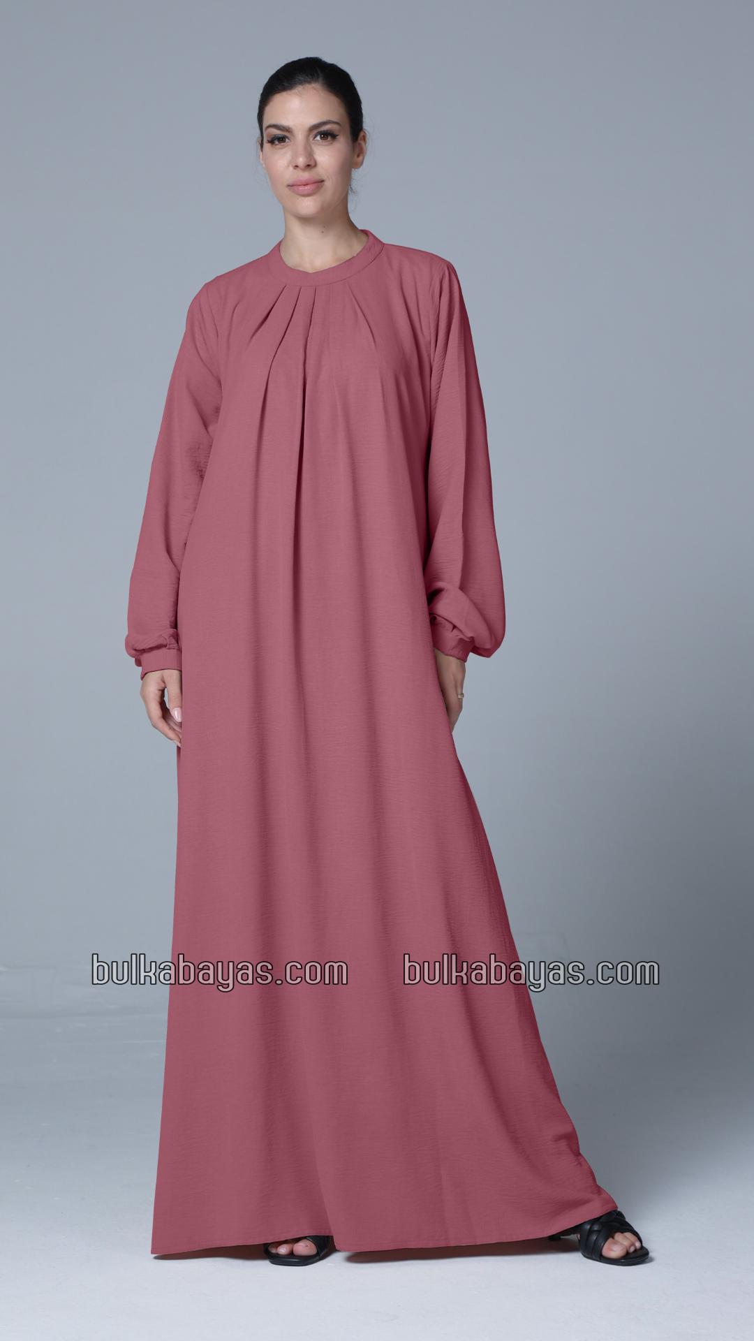 Bulk Simple and Elegant Pleated Abaya in Puce Pink