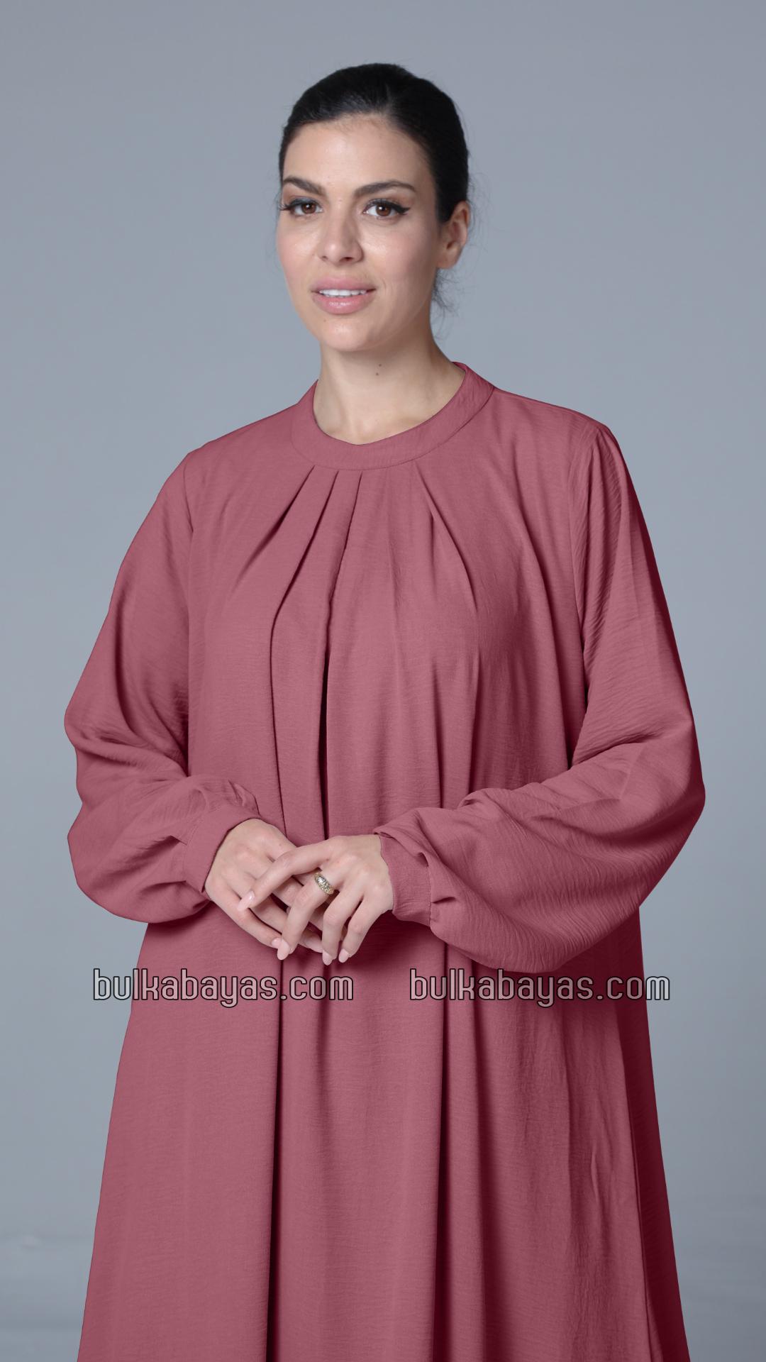 Bulk Simple and Elegant Pleated Abaya in Puce Pink