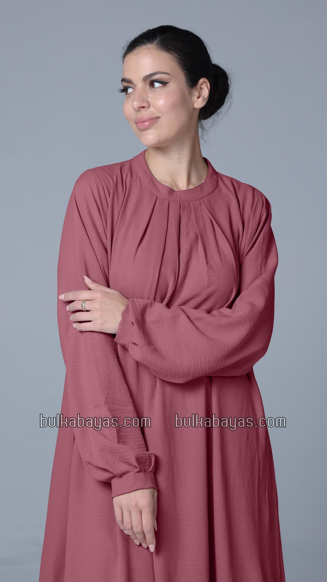 Bulk Simple and Elegant Pleated Abaya in Puce Pink